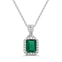 Sterling Silver Created Emerald & Created White Sapphire 18" Pendant