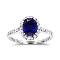 Sterling Silver Created Blue & White Sapphire Ring