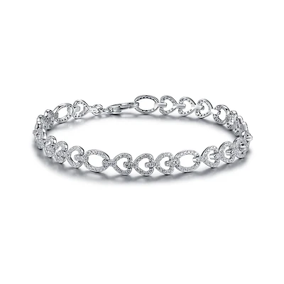 Sterling Silver Cubic Zirconia Heart Link 8" Bracelet
