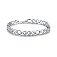 Sterling Silver Cubic Zirconia Heart Link 8" Bracelet