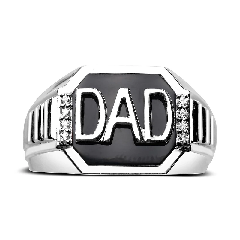 Sterling Silver Onyx & White Topaz Dad Ring