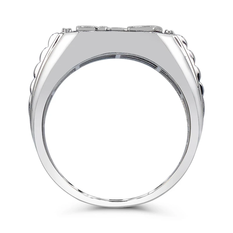 Sterling Silver Onyx & White Topaz Dad Ring
