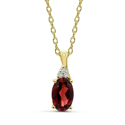10K Yellow Gold Garnet & Diamond 18" Pendant