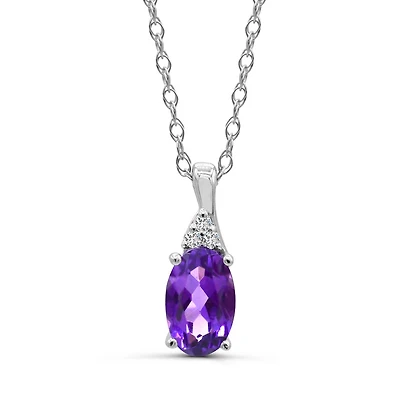 10K White Gold Amethyst & Diamond 18" Pendant