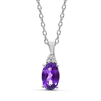 10K White Gold Amethyst & Diamond 18" Pendant