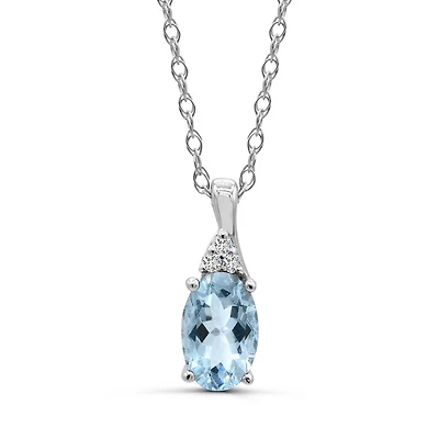 10K White Gold Aquamarine & Diamond 18" Pendant