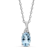 10K White Gold Aquamarine & Diamond 18" Pendant