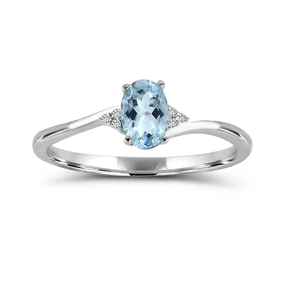 10K White Gold Aquamarine & Diamond Ring
