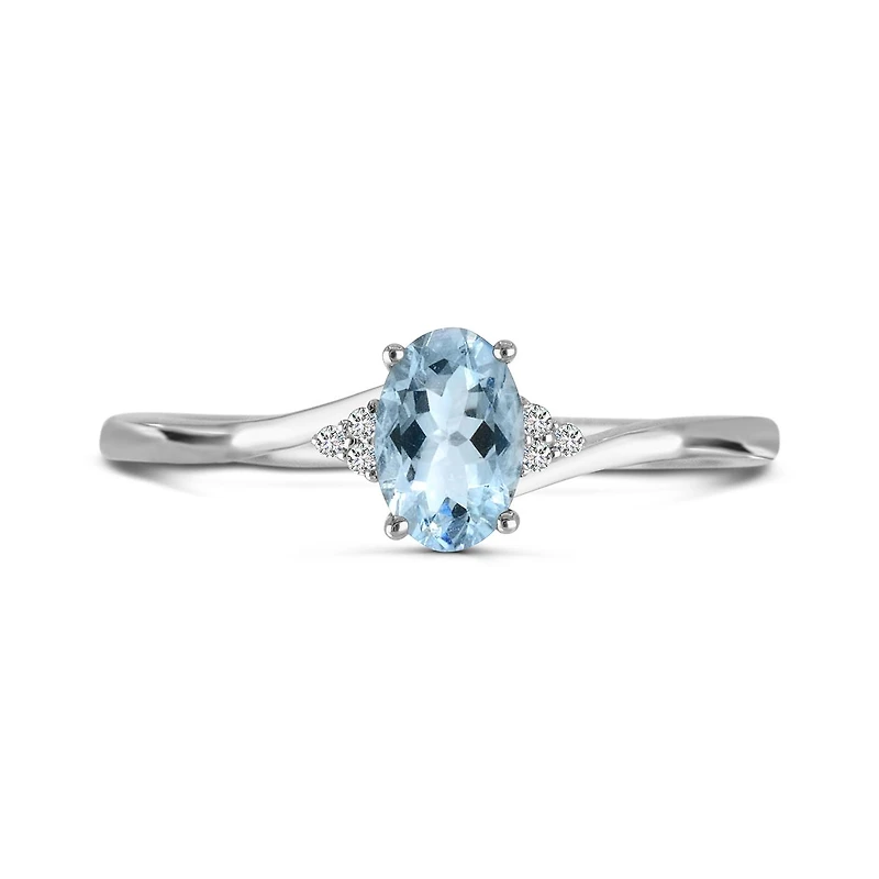 10K White Gold Aquamarine & Diamond Ring
