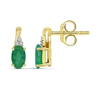 10K Yellow Gold Emerald & Diamond Earrings