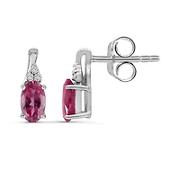 10K White Gold Pink Tourmaline & Diamond Earrings