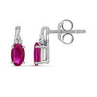 10K White Gold Ruby & Diamond Earrings