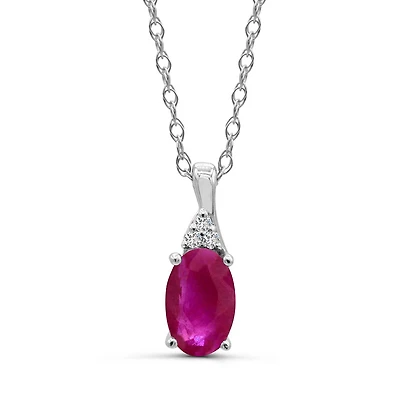 10K White Gold Ruby & Diamond 18" Pendant