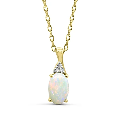 10K Yellow Gold Opal & Diamond 18" Pendant