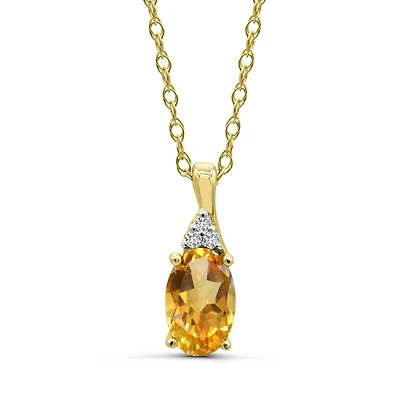10K Yellow Gold Citrine & Diamond 18" Pendant