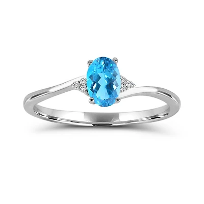 10K White Gold Blue Topaz & Diamond Ring