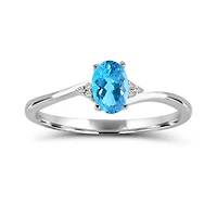 10K White Gold Blue Topaz & Diamond Ring