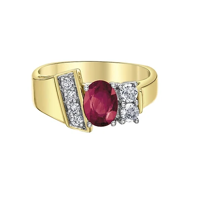 10K Yellow Gold Ruby & Diamond Ring