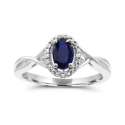 10K White Gold Sapphire & Diamond Ring