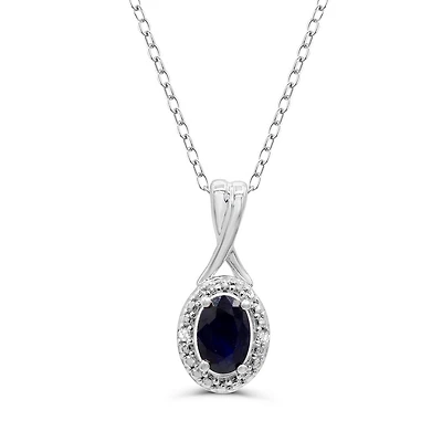10K White Gold Sapphire & Diamond 18" Pendant