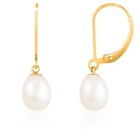 Sterling Silver Gold Plated 7-8mm Freshwater Pearl Drop Earrings