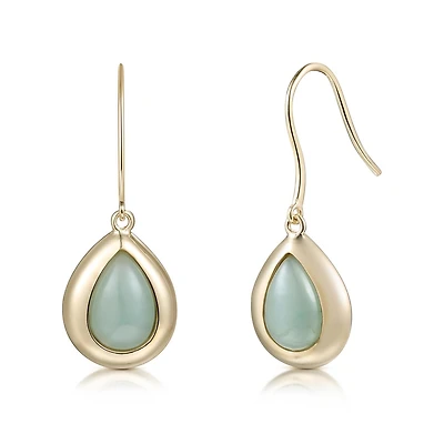10K Yellow Gold Pear Jade Drop Earrings