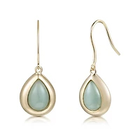 10K Yellow Gold Pear Jade Drop Earrings