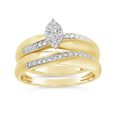 0.20CTW Diamond Marquise Shaped Bridal Set in 10K Yellow Gold