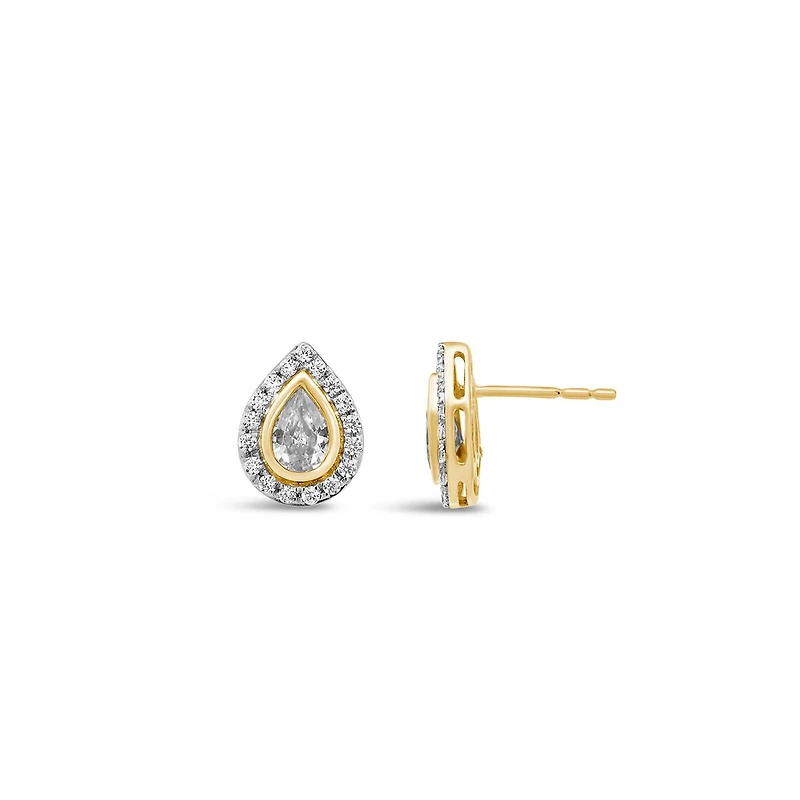 New Brilliance Lab Grown 0.70CTW Pear Diamond Stud Earrings in 10K Yellow Gold