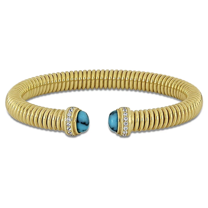 Julianna B Yellow Plated Sterling Silver Created Turquoise & CZ Bangle