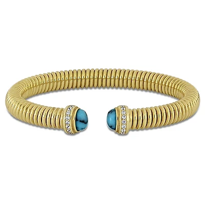 Julianna B Yellow Plated Sterling Silver Created Turquoise & CZ Bangle
