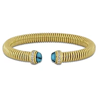 Julianna B Yellow Plated Sterling Silver Created Turquoise & CZ Bangle