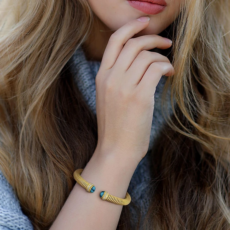 Julianna B Yellow Plated Sterling Silver Created Turquoise & CZ Bangle