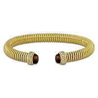 Julianna B Yellow Plated Sterling Silver Tiger's Eye & CZ Bangle