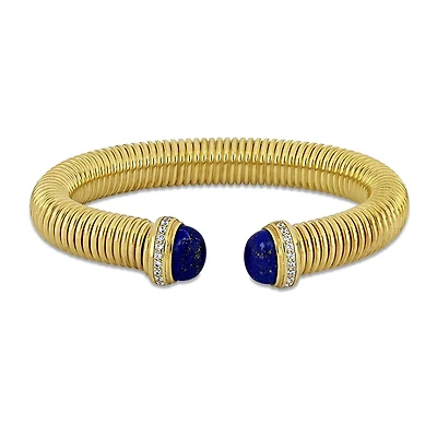Julianna B Yellow Plated Sterling Silver Lapis Lazuli & CZ Bangle