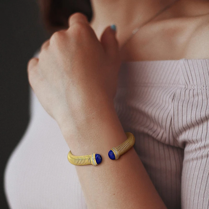 Julianna B Yellow Plated Sterling Silver Lapis Lazuli & CZ Bangle