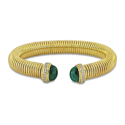 Julianna B Yellow Plated Sterling Silver Malachite & CZ Bangle