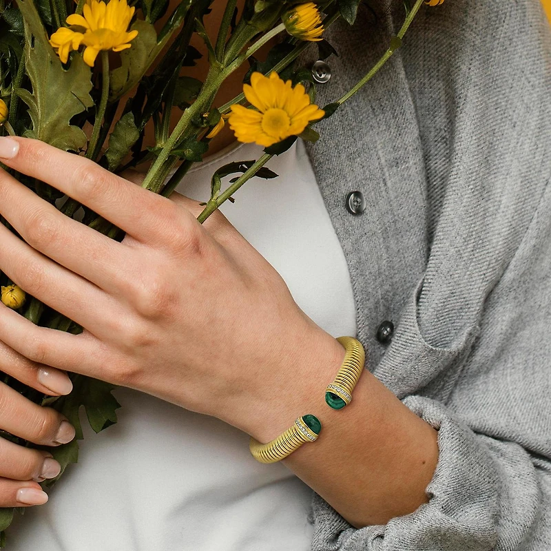 Julianna B Yellow Plated Sterling Silver Malachite & CZ Bangle
