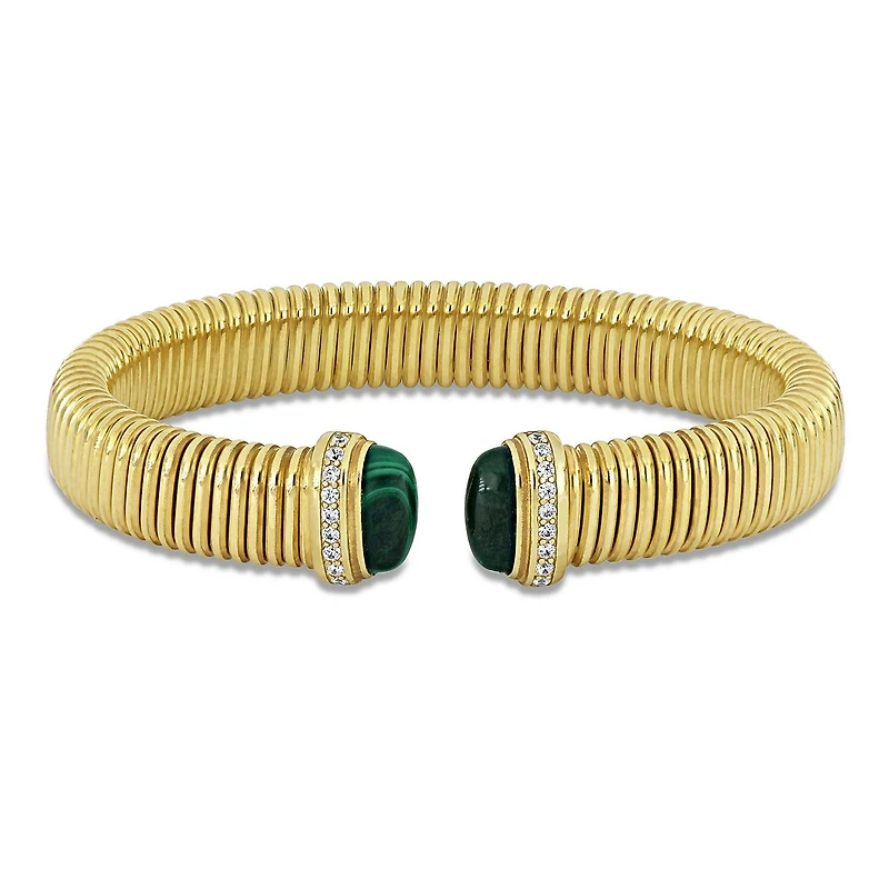 Julianna B Yellow Plated Sterling Silver Malachite & CZ Bangle