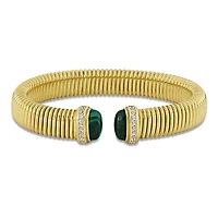 Julianna B Yellow Plated Sterling Silver Malachite & CZ Bangle