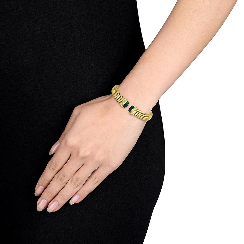 Julianna B Yellow Plated Sterling Silver Malachite & CZ Bangle