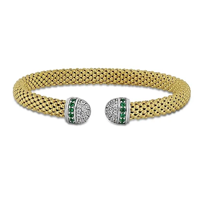 Julianna B Yellow Plated Sterling Silver Green & White Cubic Zirconia Bangle