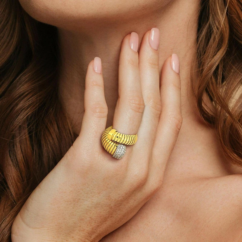 Julianna B Yellow Plated Sterling Silver Cubic Zirconia Stretch Ring