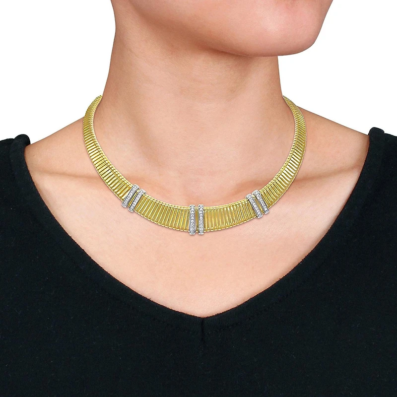 Julianna B Yellow Plated Sterling Silver Cubic Zirconia Stretch Necklace