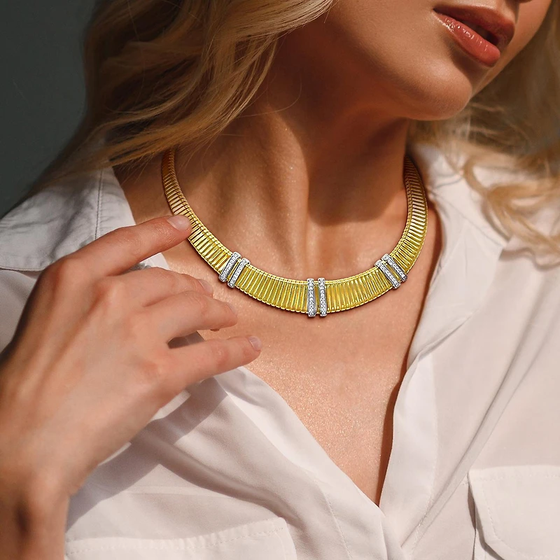 Julianna B Yellow Plated Sterling Silver Cubic Zirconia Stretch Necklace
