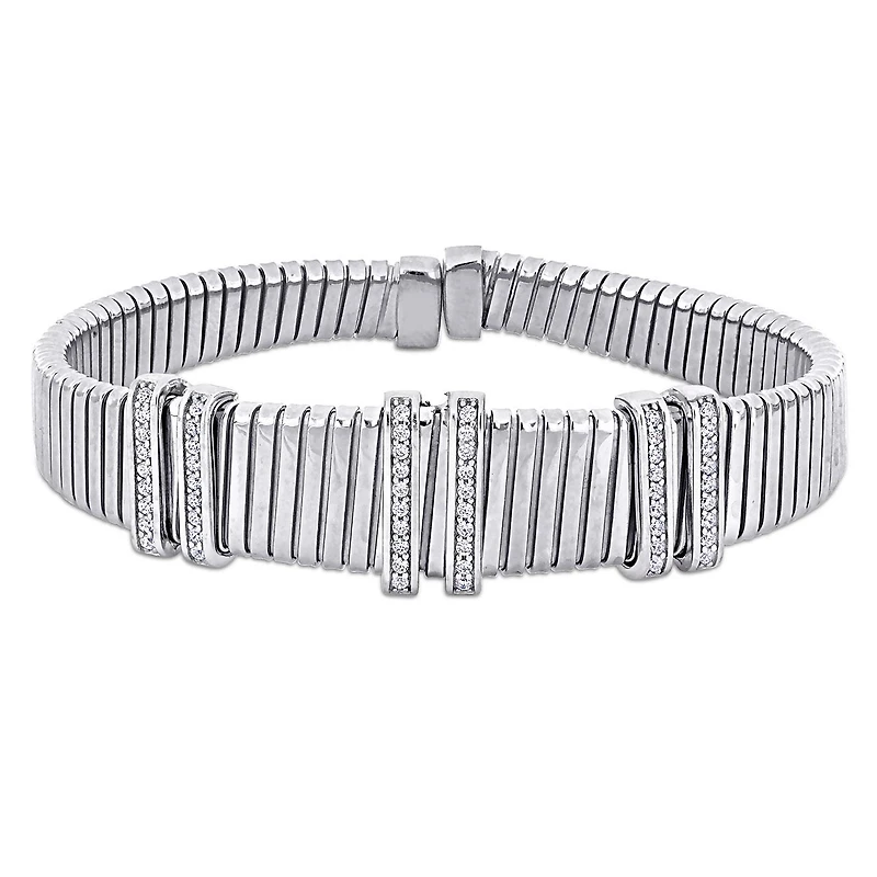 Julianna B Sterling Silver Cubic Zirconia Omega Style Bracelet