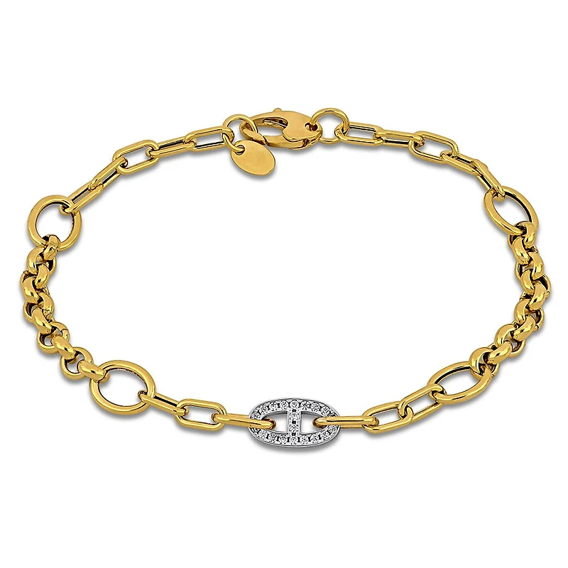 Julianna B 14K Yellow Gold Cubic Zirconia Fancy Link Bracelet 7.5"
