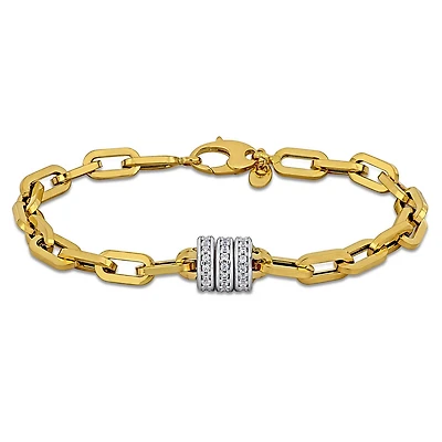 Julianna B 14K Yellow Gold Cubic Zirconia Rondelle Flat Oval Link Bracelet 7.5"