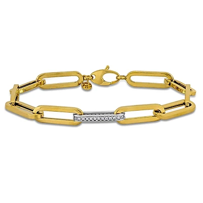 Julianna B 14K Yellow Gold Cubic Zirconia Paper Clip Link Bracelet 7.5"