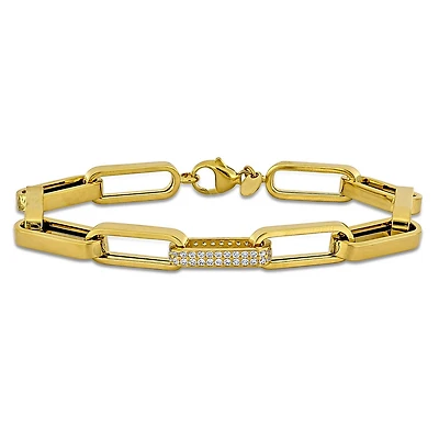 Julianna B 14K Yellow Gold Cubic Zirconia Paper Clip Link Bracelet 7.5"